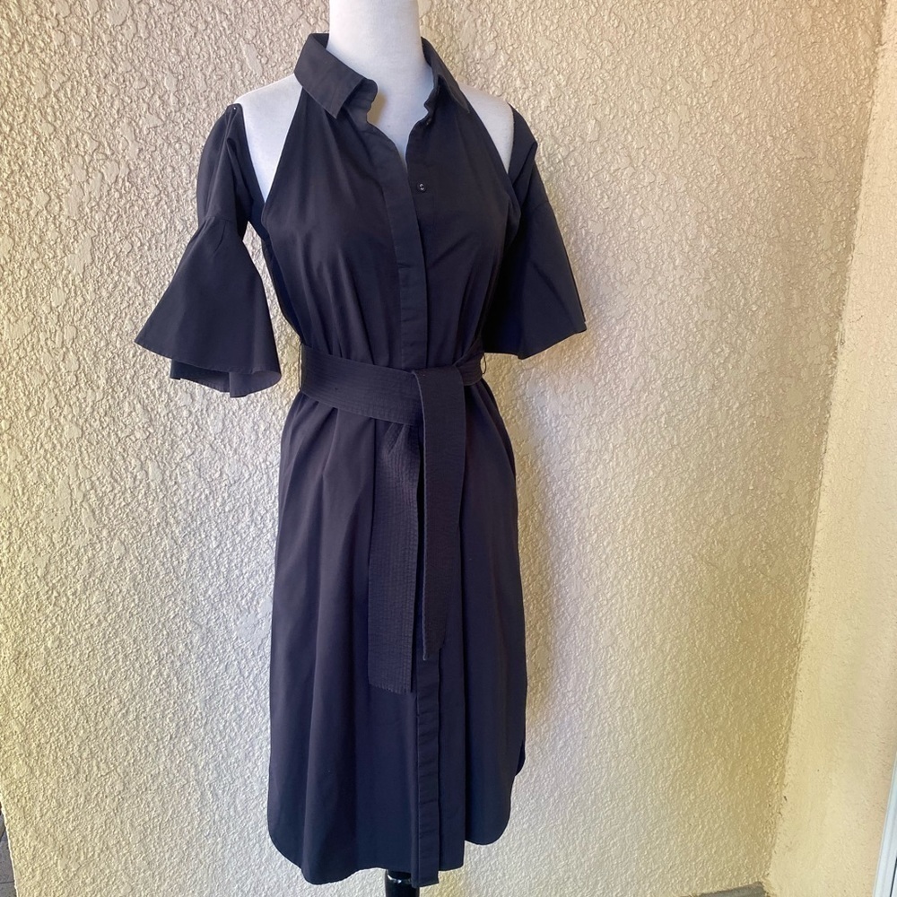 C/MEO Collective Off The Shoulder Midi Black Shirt Dress Size‎ Small
